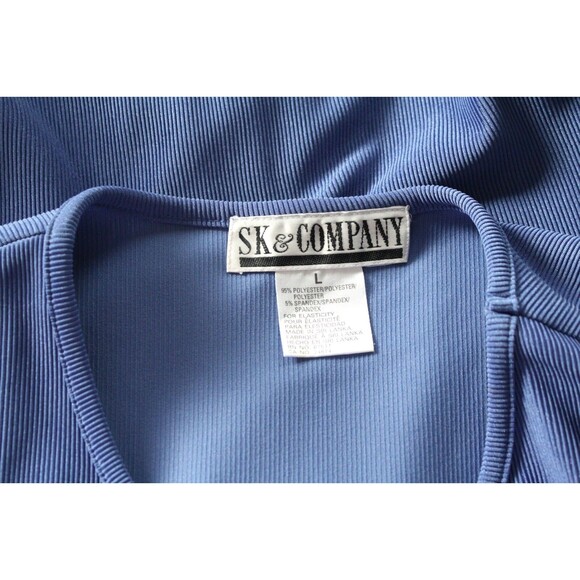 Vintage SK & Company T Shirt Ribbed Short Sleeve Knit Top Blouse Blue Size L NWT - Picture 3 of 3